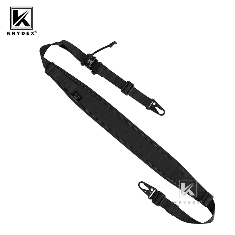 KRYDEX Tactical Rifle Sling Slingster Strap 2 Point / 1 Point 2.25" Modular Removable Padded For Combat Shooting Hunting Black