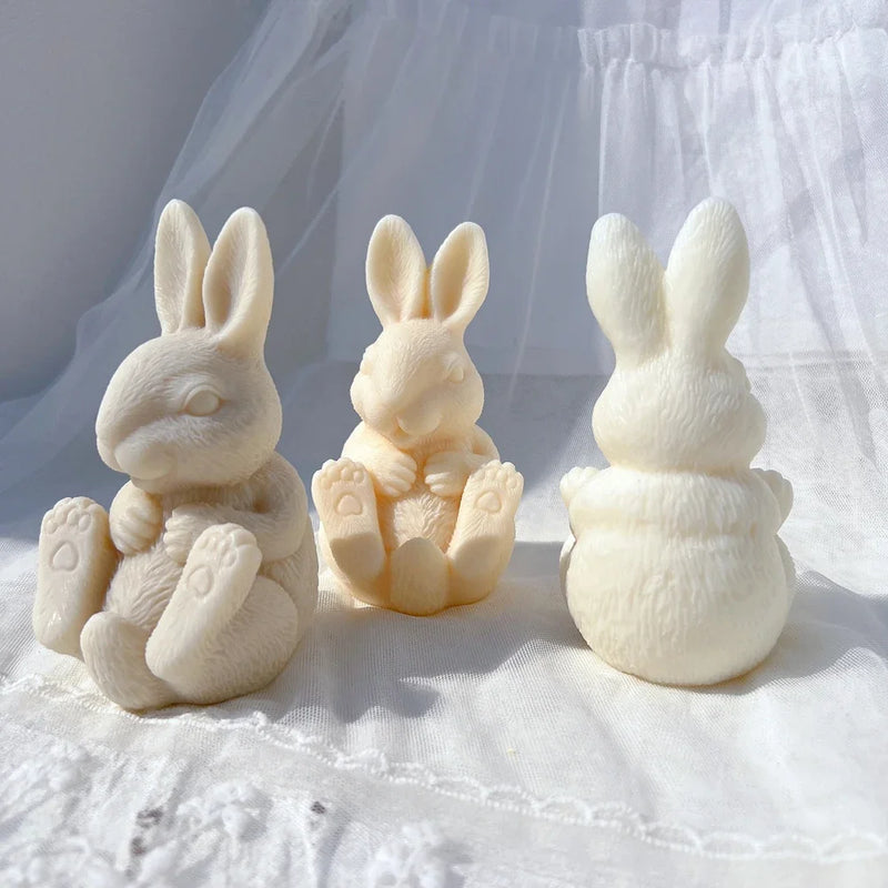 Two Designs Golden Rabbit Silicone Candle Mold Bunny Silicone Mold Sitting Rabbit Animal Soy Wax Mould Resin Easter Home Decor
