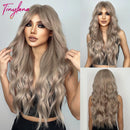 Burgundy Dark Red Synthetic Wigs Long Wavy Wine Red Cosplay Wig with Bangs for Women Natural Body Wave Halloween Heat Resistant