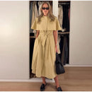 The Overcast Line | Belted Trench Midi Dress with Cape Overlay
