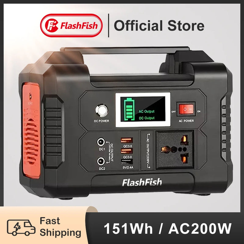 FF Flashfish 230V Portable Power Station 200W Solar Generator 151WH AC Outdoor Emergency Supply Battery Camping TV Drone Laptop