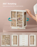 SONGMICS Jewelry Box 360° Rotating, Jewelry Storage Case with 5 Drawers, Jewelry Organizer, Glass Window, Spacious