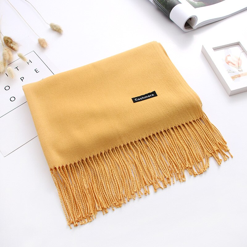 Luxury Solid Women Scarf Winter Cashmere Pashmina Shawls Warm Lady Blanket Wraps Bufanda Scarves Tassel Neck Echarpe 2022