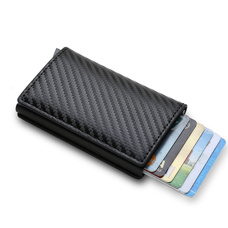 DIENQI Carbon Fiber RFID Blocking Men's Credit Card Holder Leather Bank Card Wallet Case Cardholder Protection Purse For Women