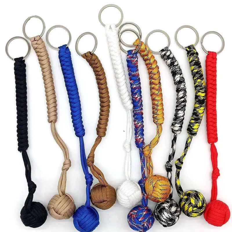 Outdoor Security Protection Black Monkey Fist Steel Ball Bearing Defensa Personal Self Defense Lanyard Survival Key Chain