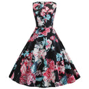 Blumenmuster Sommerkleid Damen Vintage Kleider Elegant Retro Party Tank Ärmellos Freizeit Bürokleid