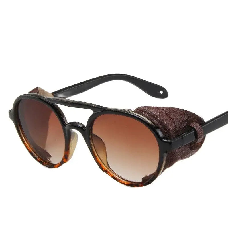 Unisex Vintage Steampunk Sunglasses Men's Designer Designer Retro Round Leather Glasses Steam Punk Outdoor Goggles UV400