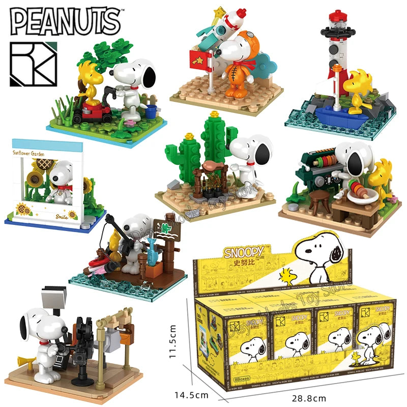 Genuine Anime Snoopy Action Figures Kawaii Cartoon Building Blocks Toy Bricks Assemble Educational Toys For Children Gifts