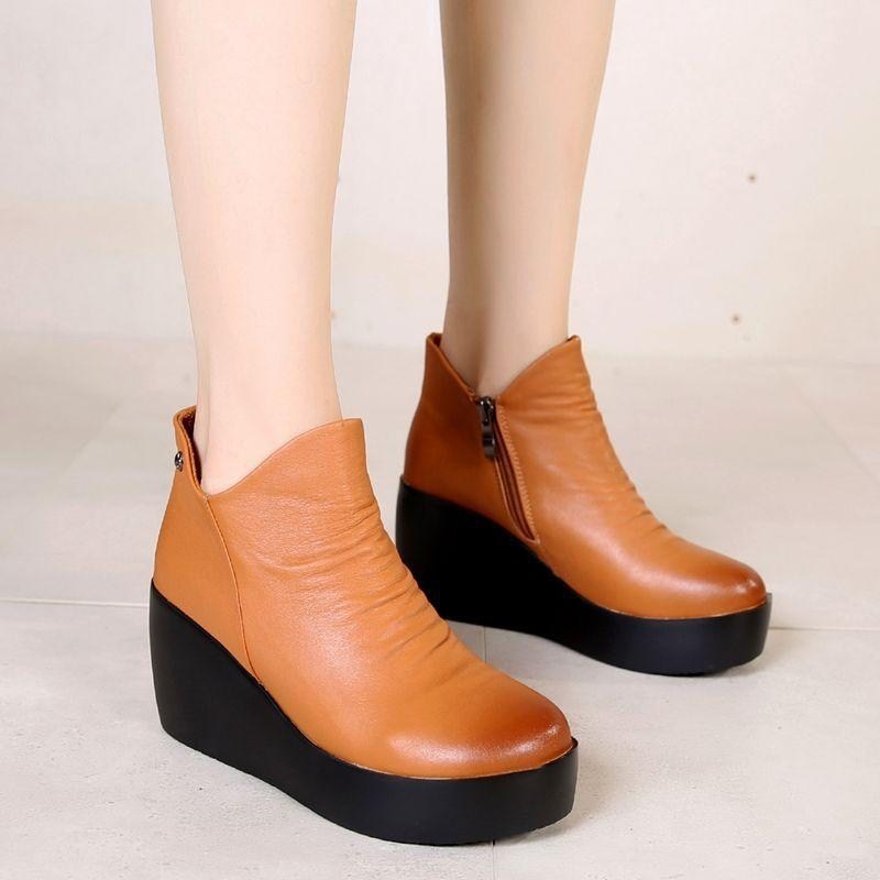 GKTINOO 2023 New Autumn Winter Women Shoes Woman Genuine Leather Wedges Snow Boots Height Increasing Ankle Women Boots Platform