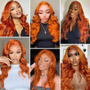 Nneka 36 Inch Body Wave Lace Front Wig 13x6 13x4 Lace Frontal Loose Body Wave Orange Ginger Human Hair Wig Colored Human Hair