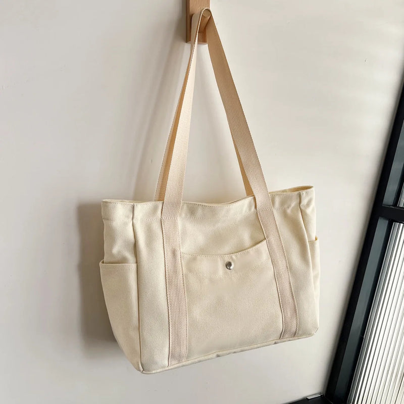 Student Classroom Canvas Handbag New Single Shoulder Tote Bag Large Capacity Commuter Shopping Bag