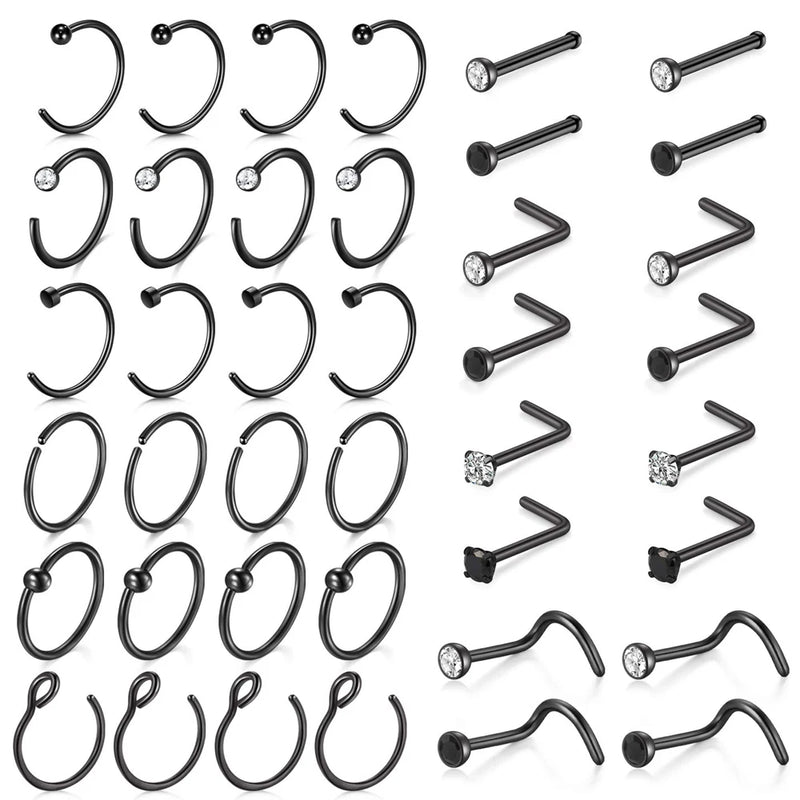 1Pcs 20G Nose Rings Hoop Surgical Stainless Steel Studs Screw L Shaped Nose Piercing Jewelry Women Black Woman and Man