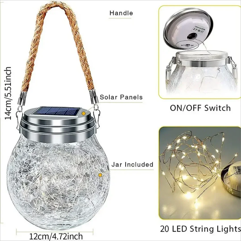 Solar Garden Light Crack Mason Bottle LED Light Outdoor Garden Lawn Home Fence Hanging Tree Decoration Atmosphere Lamp