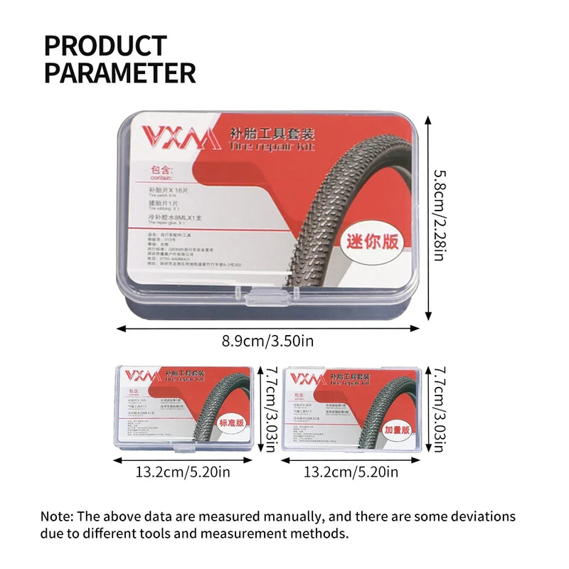 VXM Bike Bicycle Cycling Tire Repair Kit Tool Set Inner Tube Patching Tyre Filler Glue Free Cold Patch Sealant Fix Portable Tire