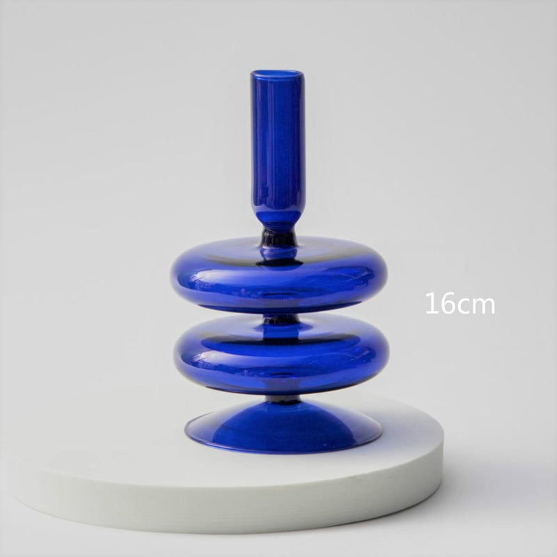 Blue Glass Candle Holder Candlesticks for Wedding Birthday Holiday Home Decoration Morden Decorative Glass