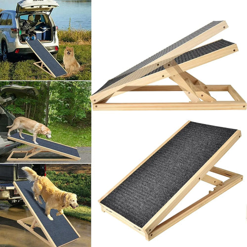 BRIEFNESS Multifunktionale Auto-Hochbett-Hunderampe mit rutschfestem Teppich, verstellbare klappbare Haustiertreppe, praktische Hilfsstufen