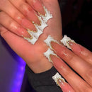 24Pcs Gold French Border False Nails Long Coffin False Nails with Rhinestones Ballerina Full Cover Nail Tips Press on Nails 2030