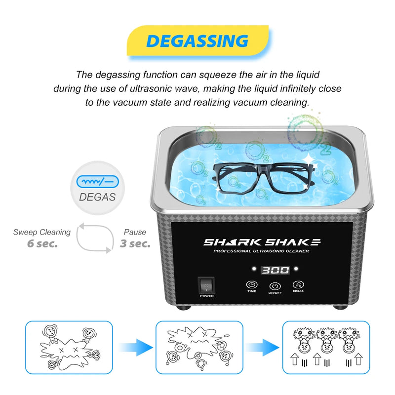 60W Ultrasonic Bath 0.8L Cleaning Machine with Degas Timer Jewelry Brush Glasses Watch Gold Silver Manicure Nail Coin Ring Tools