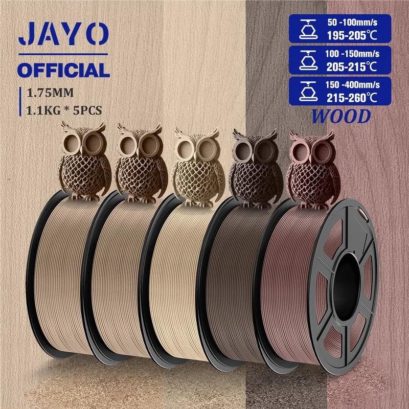 JAYO Wood PLA Filament 1.75mm 5Rolls Real Wood Fiber 3D Filament For FDM 3D Printers 15% Wood Fibers 3D printing Materials