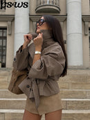 The Meridian Coat | Double-Breasted Plaid Coat with Self-Tie Waist Sash