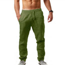 Men's Cotton Linen Pants Summer Solid Color Breathable Linen Trousers Male Casual Elastic Waist Fitness Pants Hip-Hop Streetwear