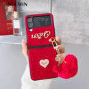 Pearl Love Plush Pendant Phone Case for Samsung Galaxy Z Flip5 5g Z Flip4 Flip3 Z Flip 5 4 3 Love Heart Plush Shockproof Cover