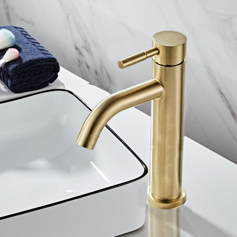 Bathroom Faucet Solid Brass Bathroom Basin Faucet Cold And Hot Water Mixer Sink Tap Single Handle Deck Mounted Brushed Gold Tap