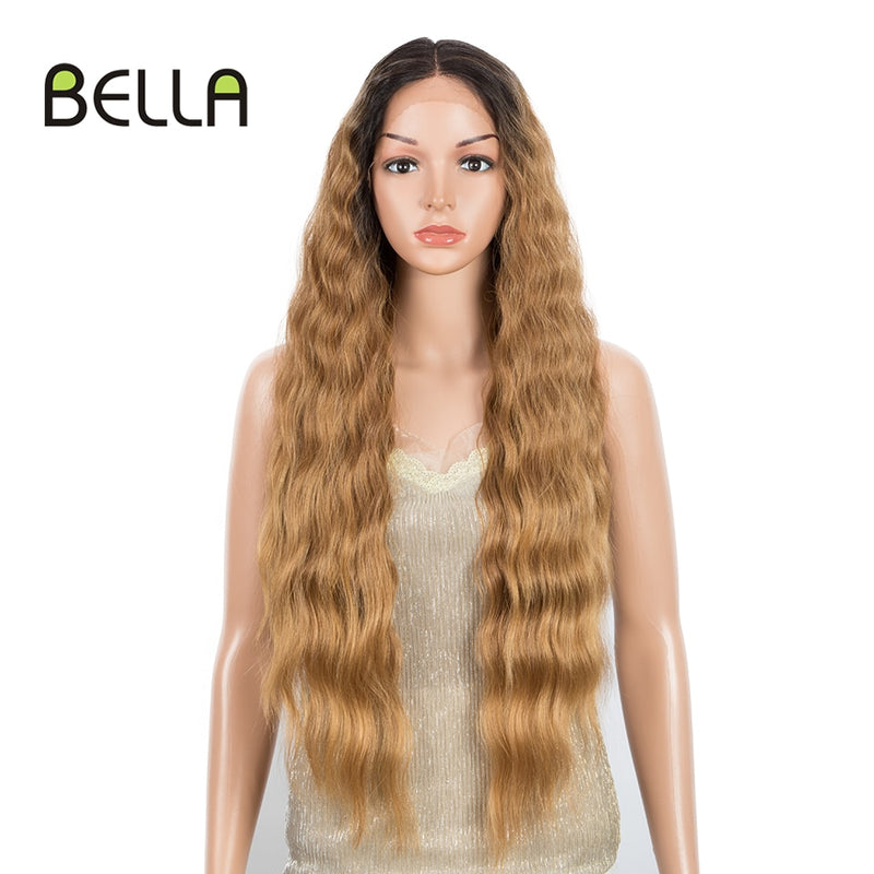 BELLA Lace Wigs Synthetic Deep Wave Curly Synthetic Lace Front Wig Blonde Wig Pink 30 Inch Hair Wigs For Black Women Cosplay