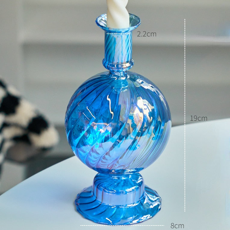 Blue Glass Candle Holder Candlesticks for Wedding Birthday Holiday Home Decoration Morden Decorative Glass