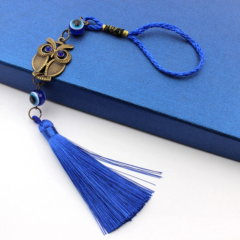 Turkish Blue for EVIL EYE Amulets Wall Hanging Pendant Home Decor Owl Tassel Ornament Home Car for PROTECTION Good Luck Blessing