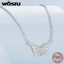 WOSTU 925 Sterling Silver Simple Butterfly Pendant Necklace Lady Engagement Accessories with CZ Stackable Links Jewelry Gift