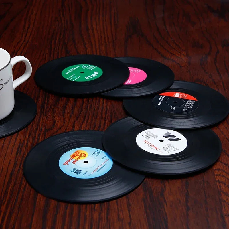 1/6PCS Colorful Retro Coaster Vinyl Record Disk Coasters Funny CD Cup Mats Heat-resistant Non Slip Pad Kitchen Accessories Tools