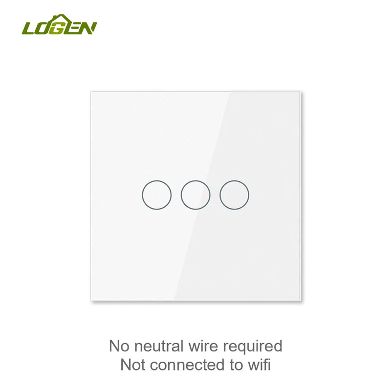 Logen Double-touch Switch 1/2/3Gang 2 Way Stair Switch EU Standard Need't Neutral Wire Glass Panel Wall Switch Stair Switch