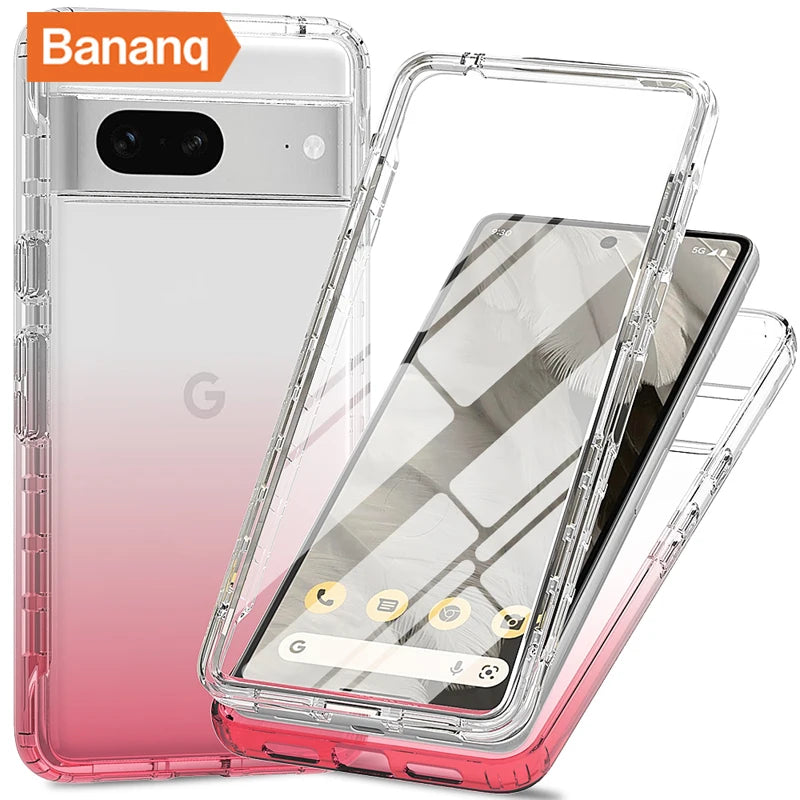 Bananq 360 Highly Clear Gradient Color All Inclusive Cover Shockproof Phone Back Case For Google Pixel 8 7 Pro 6A 7A 8A