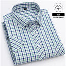 6XL Men's shirt Short sleeve Spring summer 100% cotton plaid Oxford non-ironing anti-wrinkle plus size casual shirt slim fit