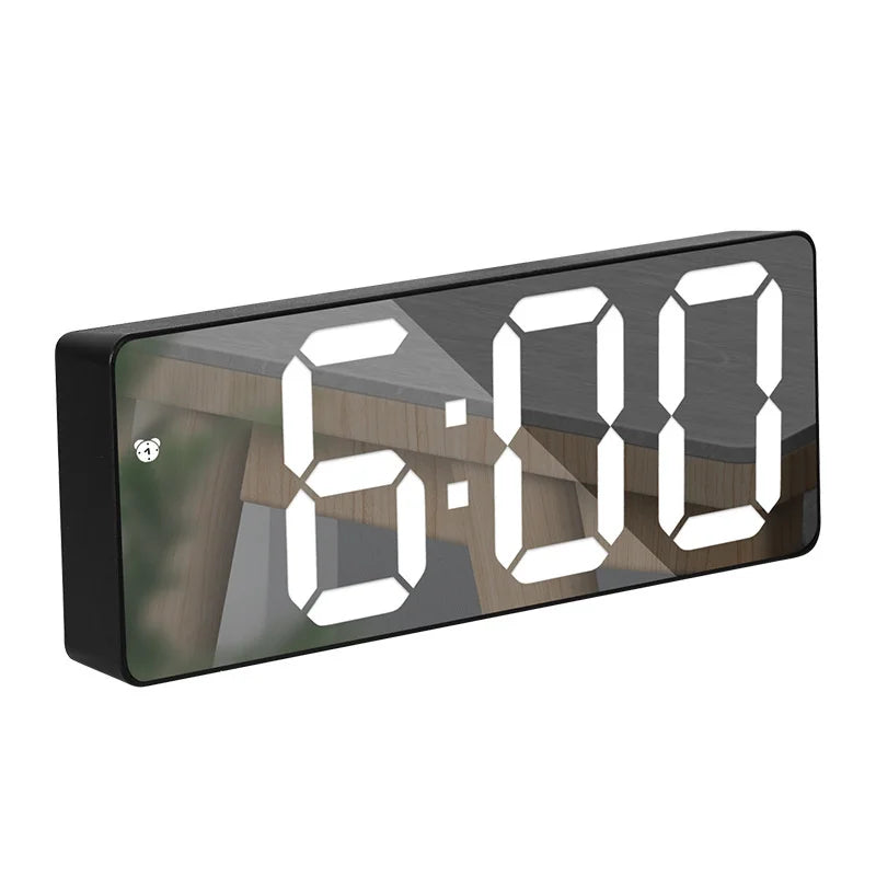 LED Mirror Digital Alarm Clock Voice Control Table Clock Snooze Function 3 Brightness Adjustable 12/24H Electronic LED Clocks