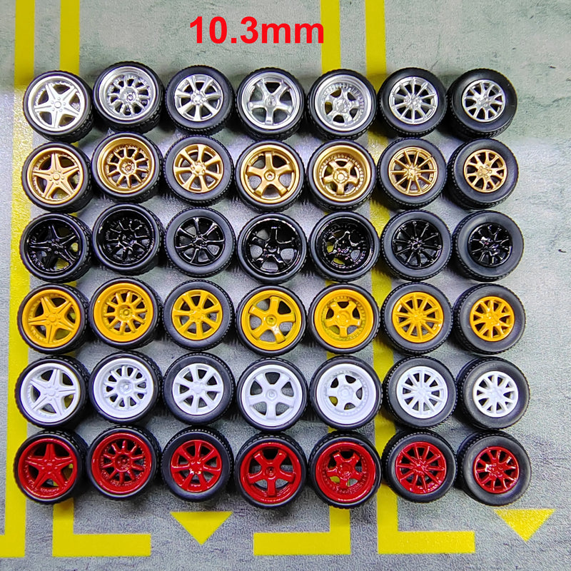 1set(for one car)1/64 10.3mm Wheels+Tires+Axle Orden/S1/SP5/57CR/AE201/MF10/T7R for 1:64 Model Car Hotwheels/JDM Modified