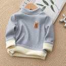 New Girls Padded Bottoming Shirt Boys Striped Turtleneck Jumper Autumn Winter Children Warm Fashion Casual Long-Sleeved Sweater