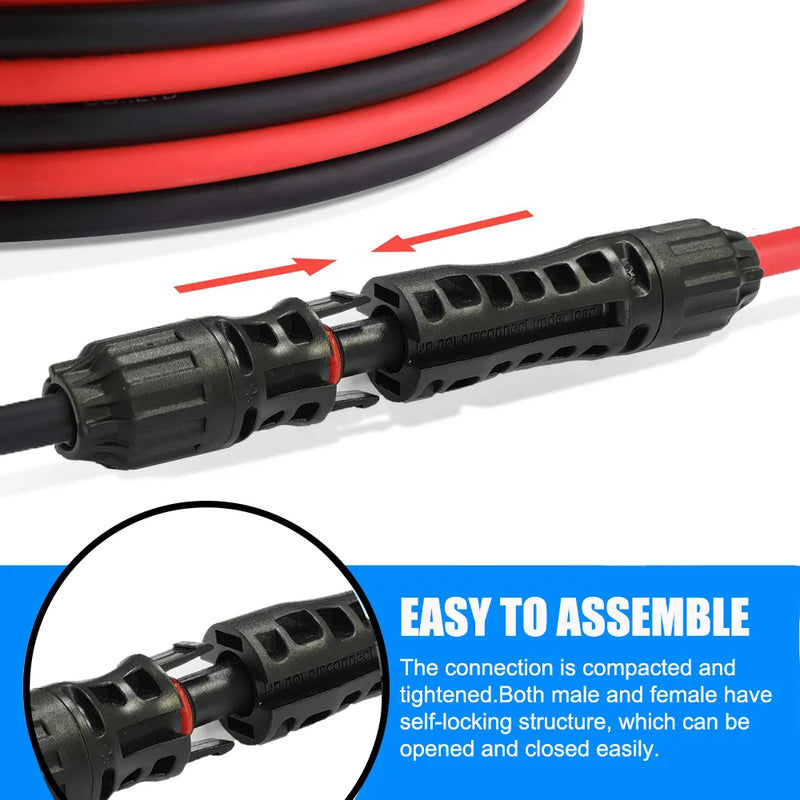 Solar Extension Cable Wire Black + Red 12AWG(4mm²)  with Waterproof Cap Solar Connector  Solar Panel Extension Cable Wire 1500V