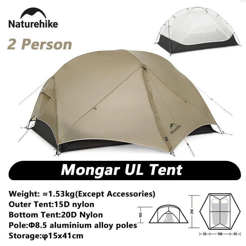 Naturehike Mongar 2 Camping Tent Ultralight Outdoor 3 Season Waterproof 20D Nylon Hiking Tent 2 Person Backpacking Tent