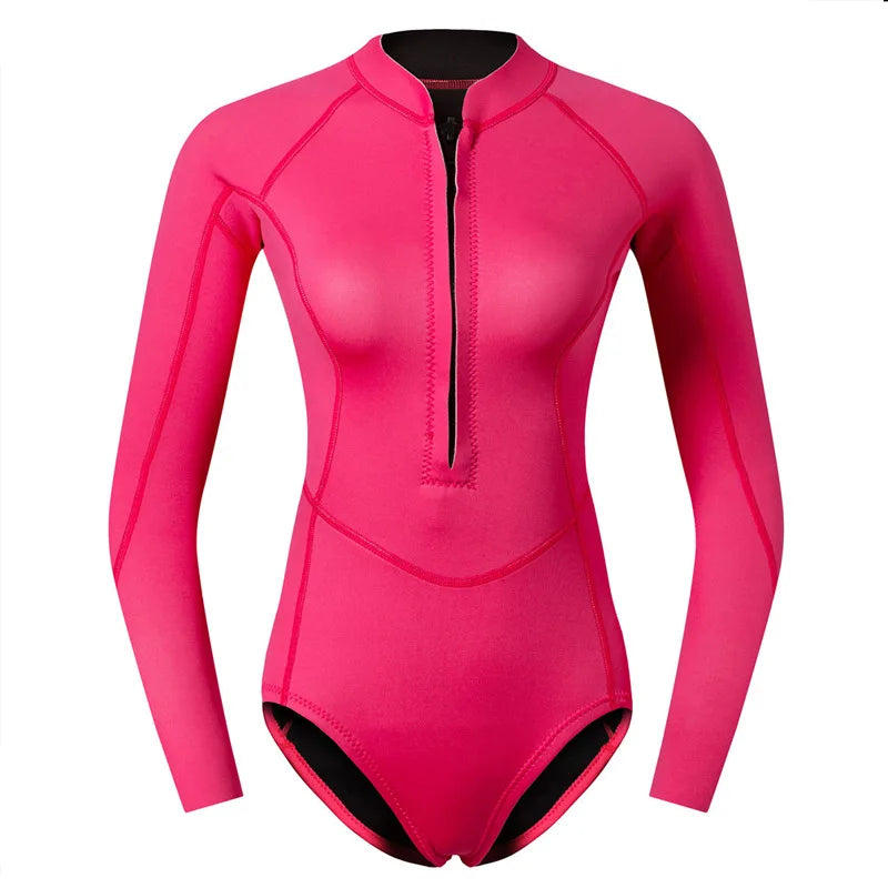 Summer Women 2MM Neoprene Bikini Wetsuit Long Sleeve Skin Diving Suit Sun-proof Surfing Snorkeling One Piece Swimwear