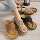 Large Size Casual Sandals Women Summer New Thick Sole Clip-toe Hollowed Ladies Slides Flip Flops Wedge Heel Solid Color Slippers