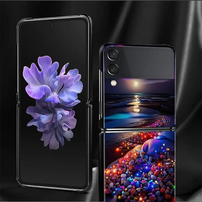 Romantic Scenery Of Seaside Beach At Night Case For Samsung Galaxy Z Flip 4 Z Flip3 5G Case for Galaxy Z Flip Hard Phone Shell
