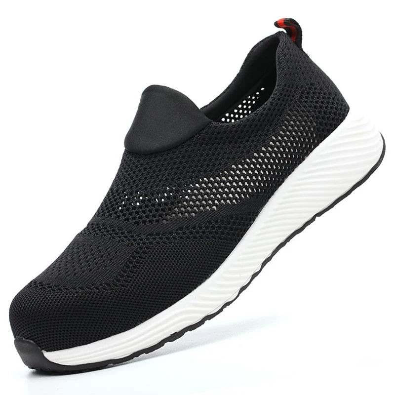 Fashion Sneakers Steel Toe Shoes Work Boots Men Puncture-Proof Safety Shoes Rotating Button Security Protective Shoes Light