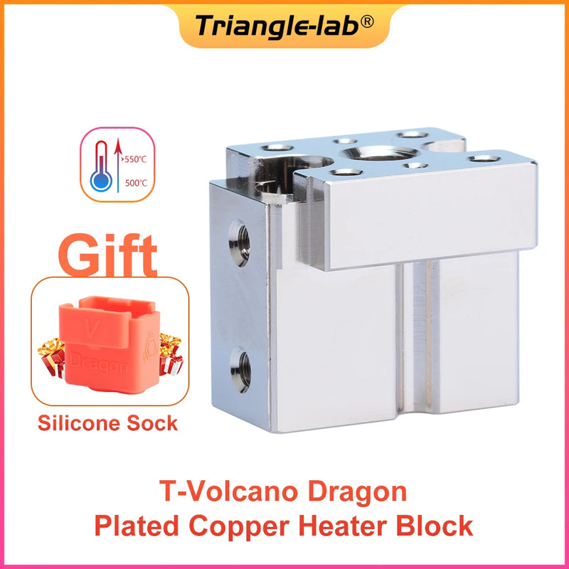 Trianglelab T-Volcano Dragon Plated Copper HeaterBlock Compatible With Trianglelab and Phaet Dragon Hotend 3d printer HEAT BLOCK