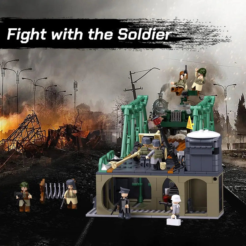 769PCS WW2 Battle Of Budapest Bridge Scene Building Blocks Classic War View Model Bricks Set With Figures Children DIY Toy Gift