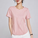 2025 Summer Women's Oversized T-Shirt - Cooling Silky Cotton Bone Shoulder Slim Fit Round Neck Casual Top | Trendy & Breathable