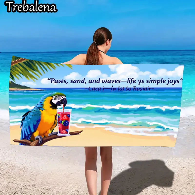 30*60inch Ultra-Soft Beach Towel with Beach Bliss Parrot Drink Ocean Waves Towel
