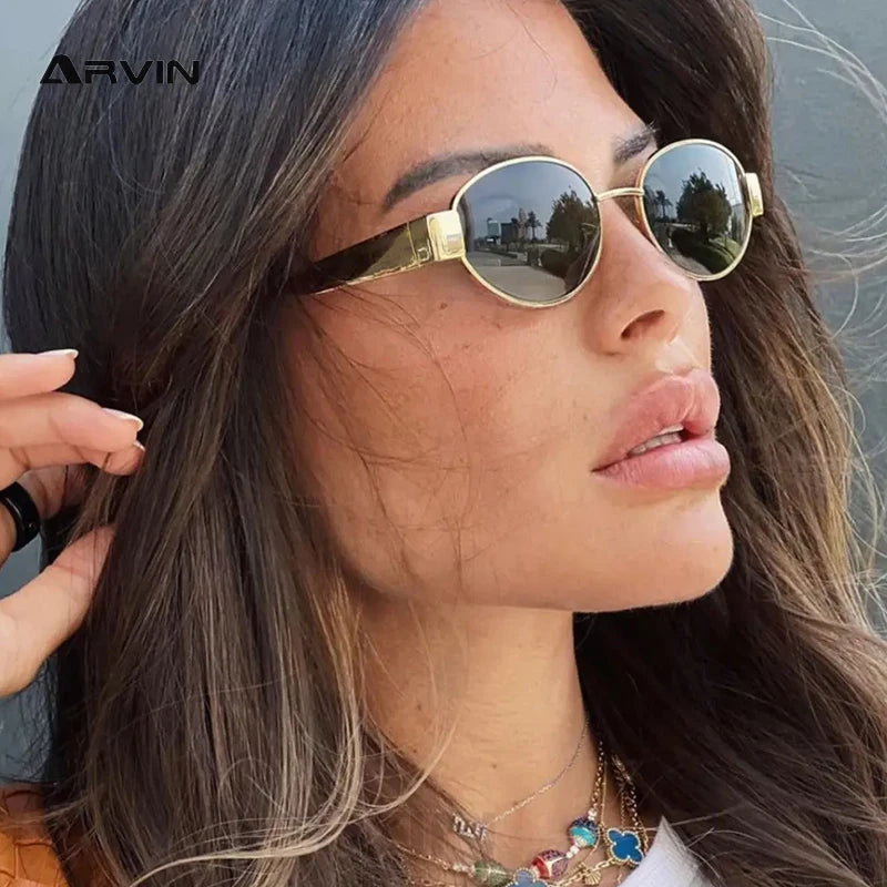 2024 Small Metal Frame Oval Sunglasses for Women  Brand Designer Fashion Luxury Shades UV400 Eyewear Men Vintage Sun Glasses