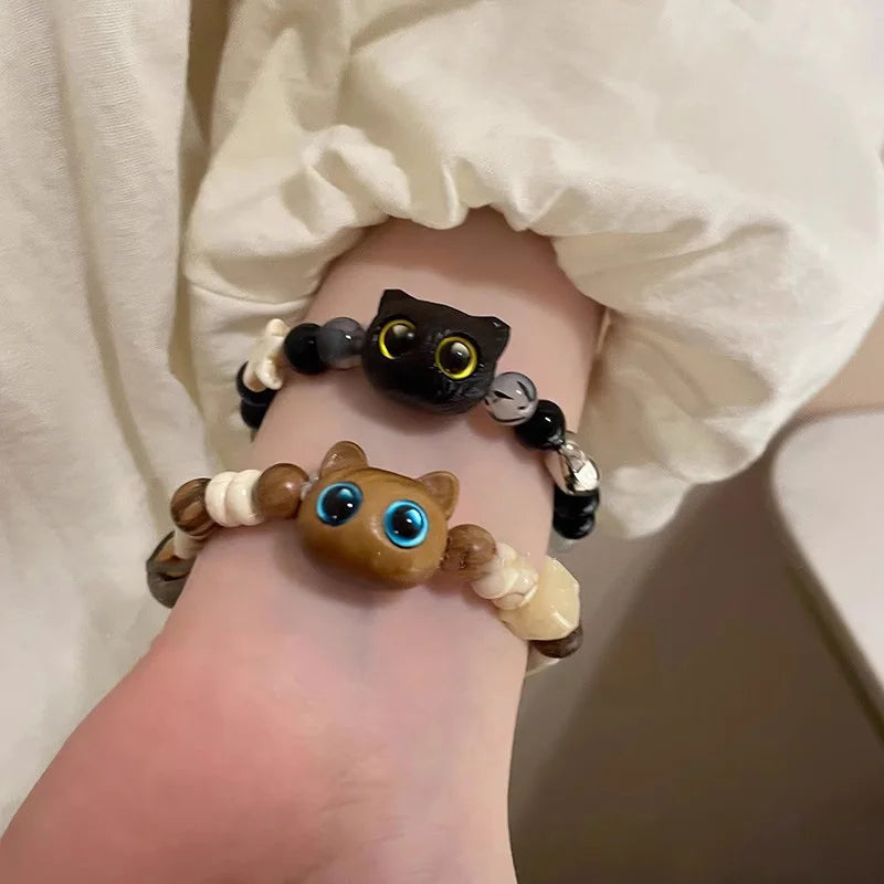 New Cute Little Black Cat Bracelet for Women Men Fashion Funny Cartoon Animal Beaded Bracelet Handmade Trendy Girl Jewelry Gifts